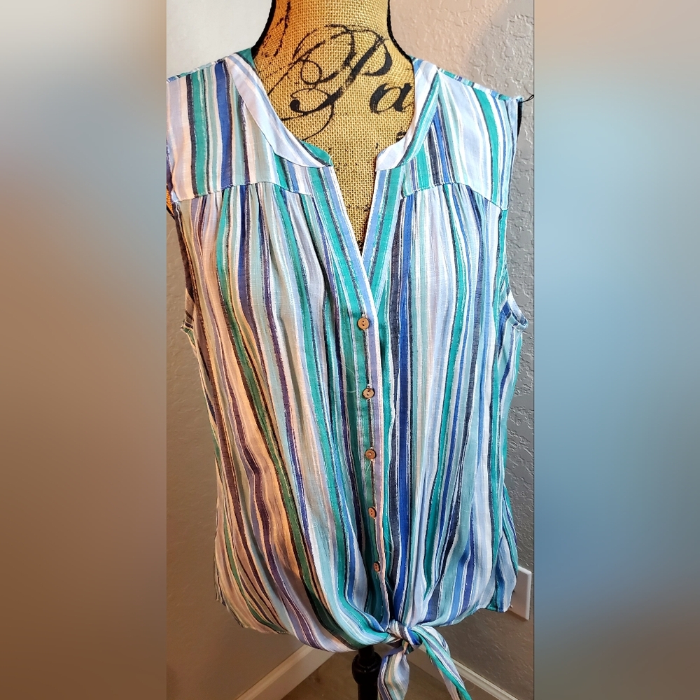 Zac & Rachel Multicolor Striped Tie-Front Blouse
